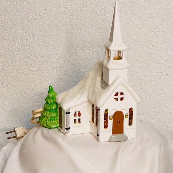 Vintage Lighted Snowy Church - Picture 2 of 12